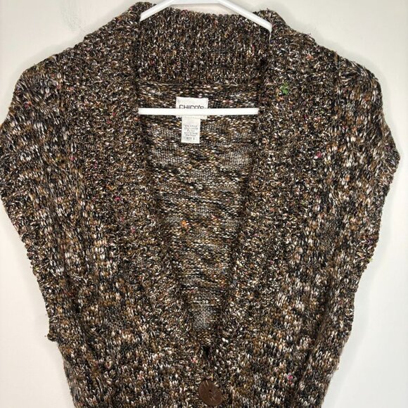 CHICO'S Silk Blend Cable Knit Button Up Sweater Vest Women's L Belt Soft Brown - Picture 5 of 7